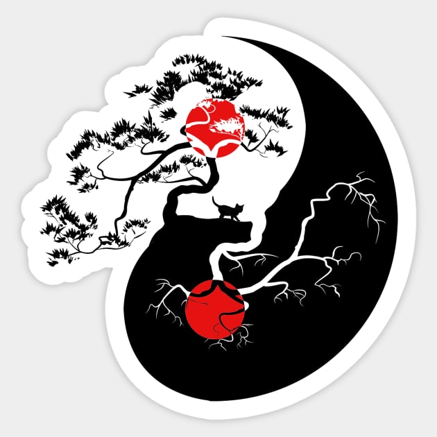 Ying Yang - Bonsai Cat Sticker by The Blue Box